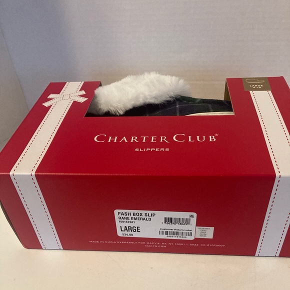 Charter Club Tartan Plaid Green Slippers with Faux Fur Lining - Picture 5 of 5